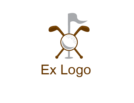golf ball and clubs with flag logo