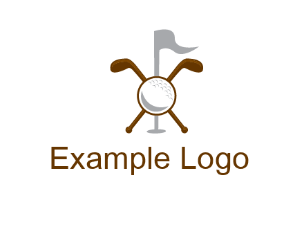 golf ball and clubs with flag logo
