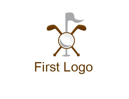 golf ball and clubs with flag logo