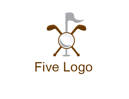 golf ball and clubs with flag logo