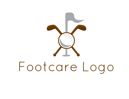 golf ball and clubs with flag logo