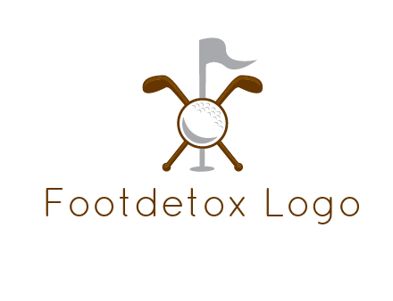 golf ball and clubs with flag logo