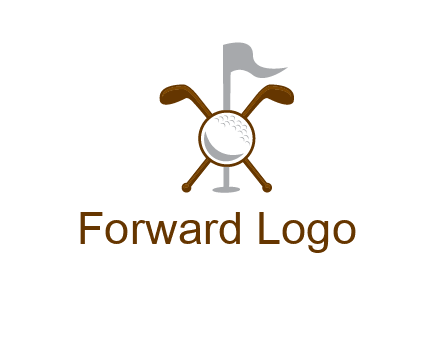 golf ball and clubs with flag logo