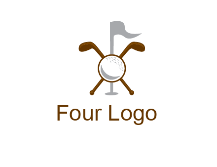 golf ball and clubs with flag logo