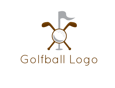 golf ball and clubs with flag logo