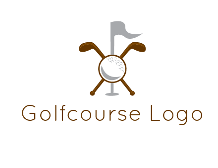 golf ball and clubs with flag logo