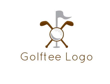 golf ball and clubs with flag logo