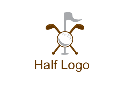 golf ball and clubs with flag logo