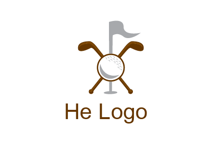 golf ball and clubs with flag logo