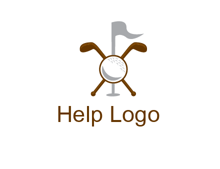 golf ball and clubs with flag logo