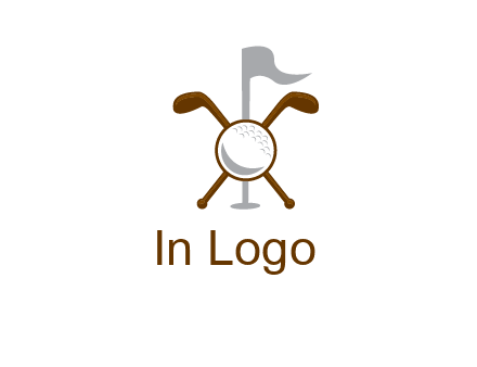 golf ball and clubs with flag logo