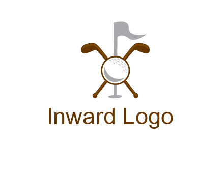 golf ball and clubs with flag logo