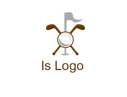 golf ball and clubs with flag logo