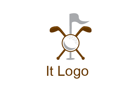 golf ball and clubs with flag logo