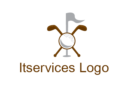 golf ball and clubs with flag logo