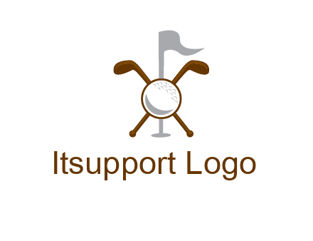 golf ball and clubs with flag logo