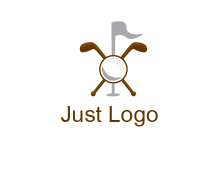 golf ball and clubs with flag logo