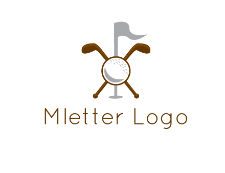 golf ball and clubs with flag logo