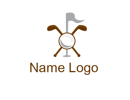 golf ball and clubs with flag logo