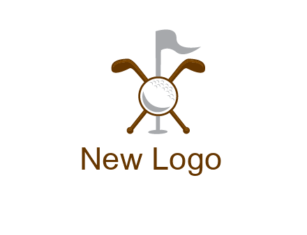 golf ball and clubs with flag logo