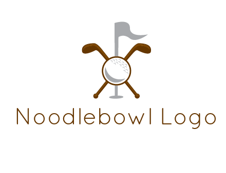 golf ball and clubs with flag logo
