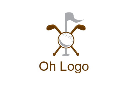 golf ball and clubs with flag logo