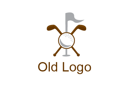 golf ball and clubs with flag logo