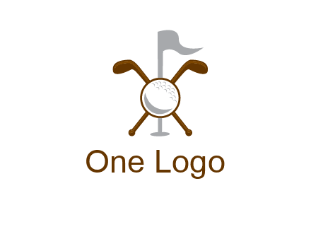 golf ball and clubs with flag logo