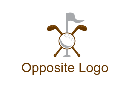 golf ball and clubs with flag logo