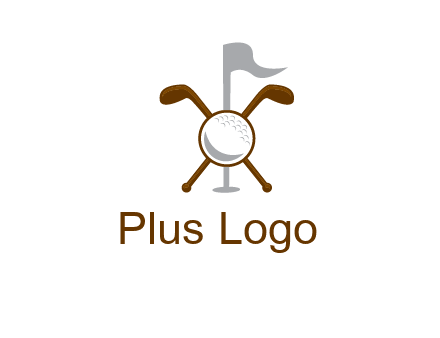 golf ball and clubs with flag logo