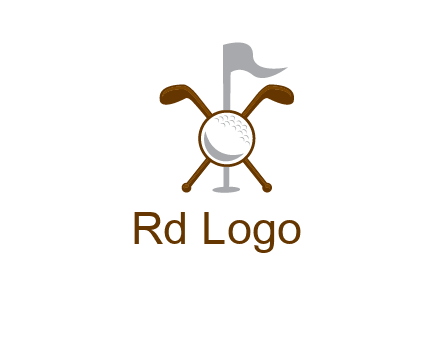 golf ball and clubs with flag logo