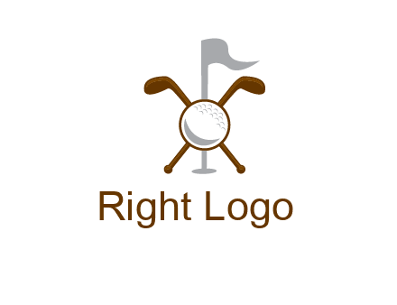 golf ball and clubs with flag logo