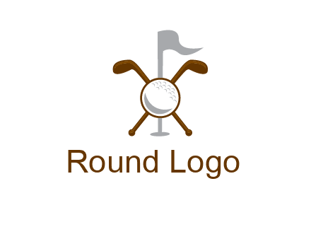 golf ball and clubs with flag logo