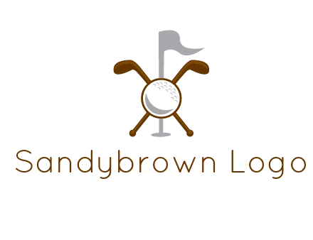 golf ball and clubs with flag logo