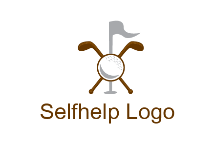golf ball and clubs with flag logo