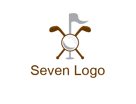 golf ball and clubs with flag logo