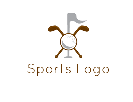 golf ball and clubs with flag logo
