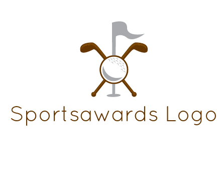 golf ball and clubs with flag logo