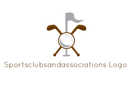golf ball and clubs with flag logo