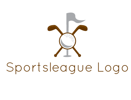 golf ball and clubs with flag logo