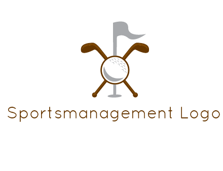 golf ball and clubs with flag logo