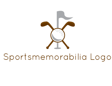 golf ball and clubs with flag logo