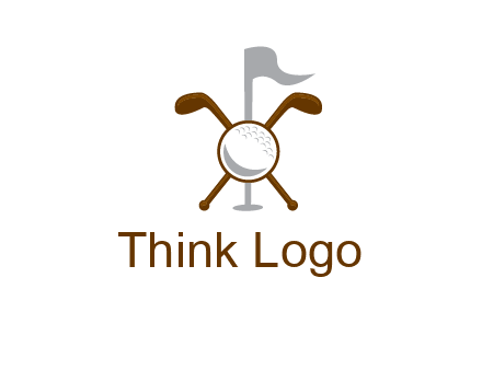 golf ball and clubs with flag logo