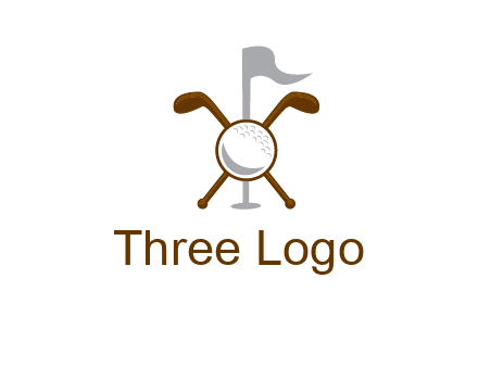 golf ball and clubs with flag logo