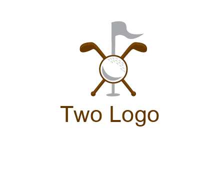 golf ball and clubs with flag logo