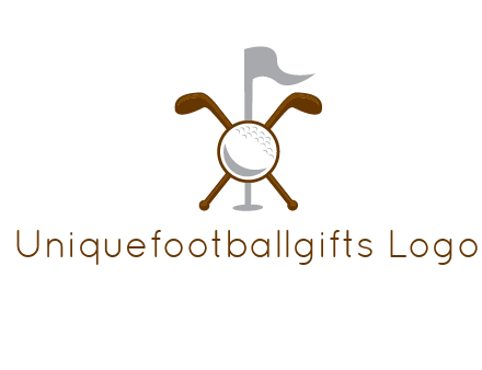 golf ball and clubs with flag logo