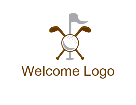 golf ball and clubs with flag logo