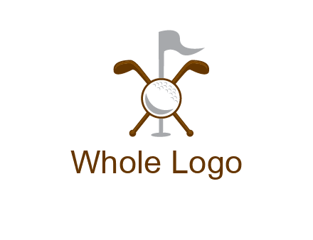 golf ball and clubs with flag logo