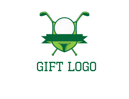golf ball on tee in front of crossed golf clubs monogram