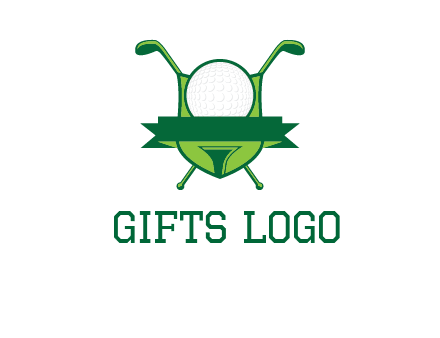 golf ball on tee in front of crossed golf clubs monogram